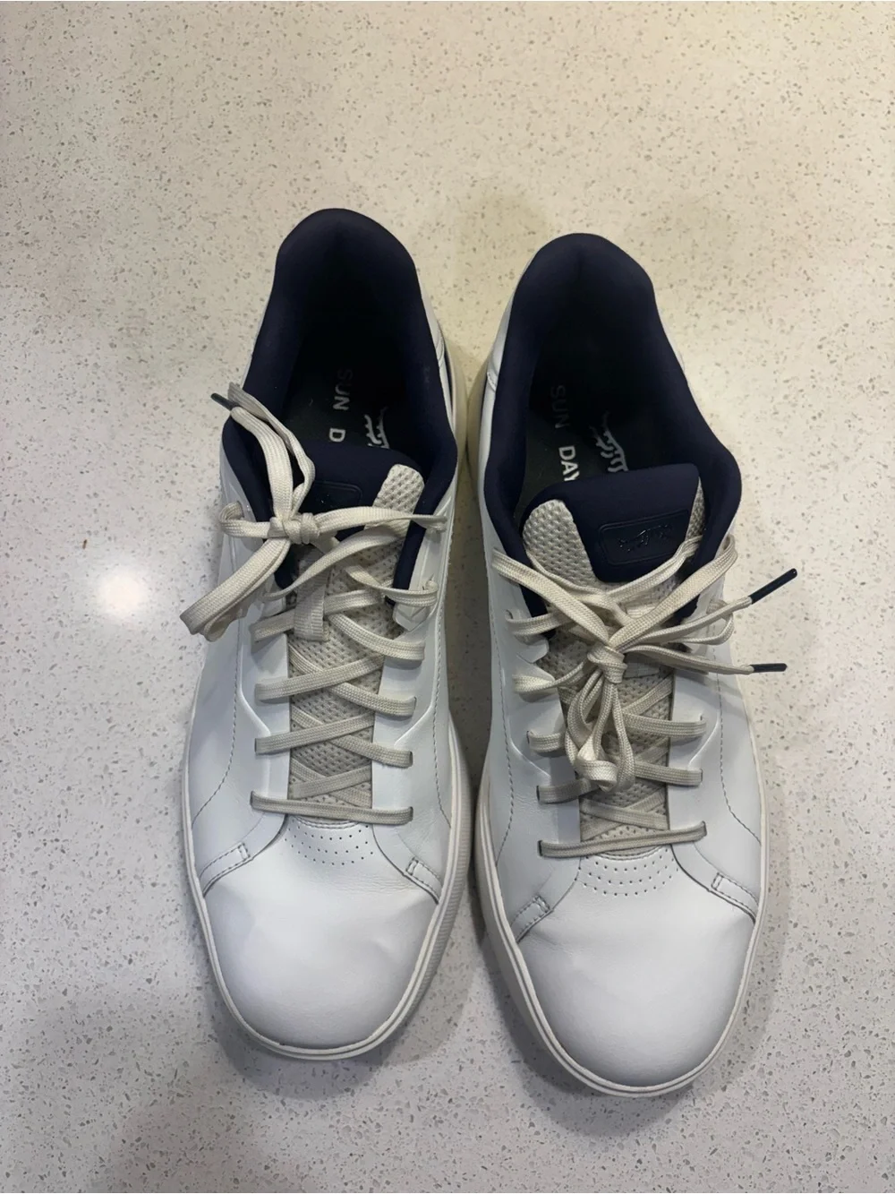 Men's White Athletic Sneakers with Navy Trim - Casual Comfort - Picture 4 of 6